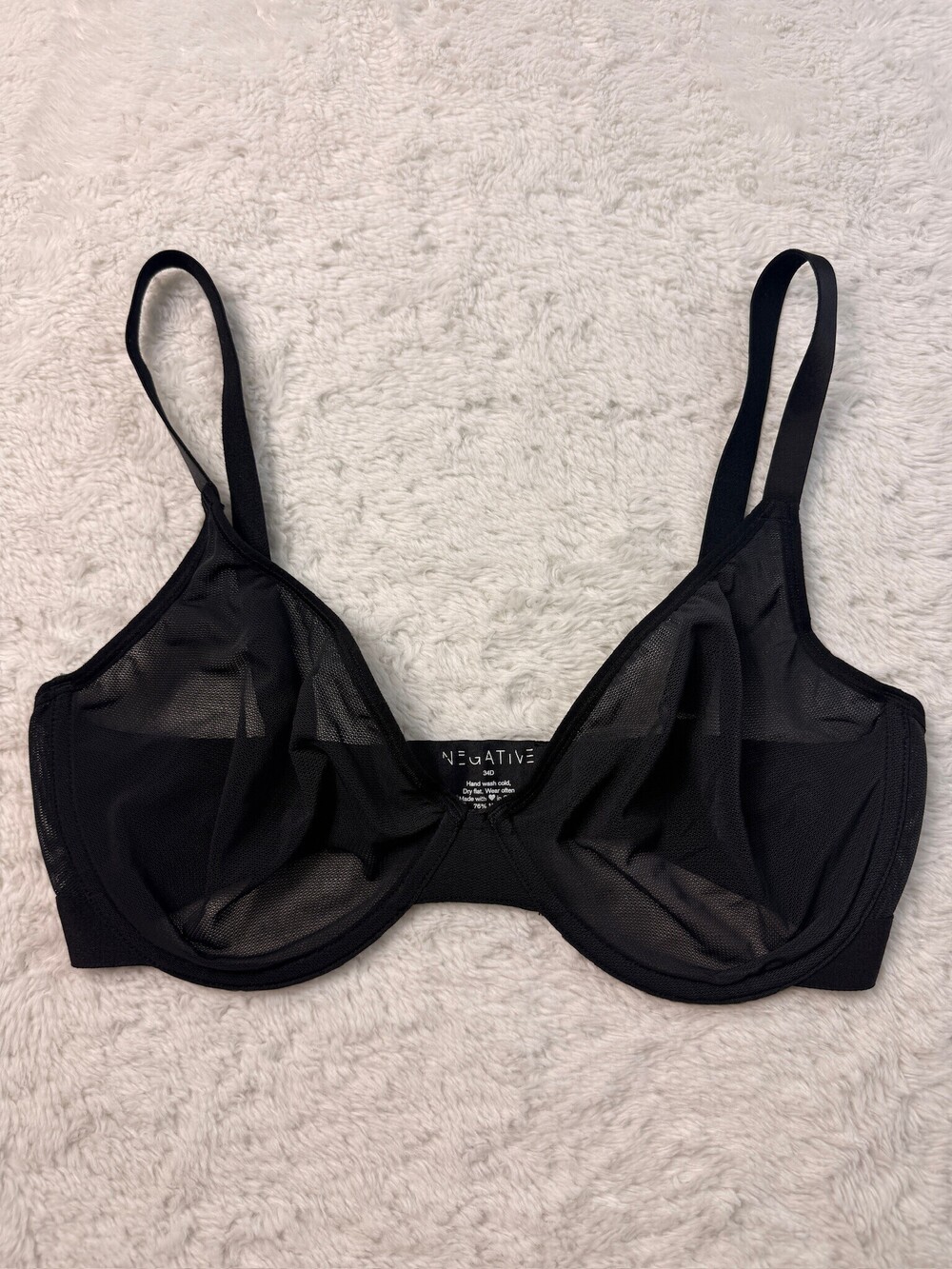 Negative Sieve Demi Bra 34D Black Sheer Mesh Underwire